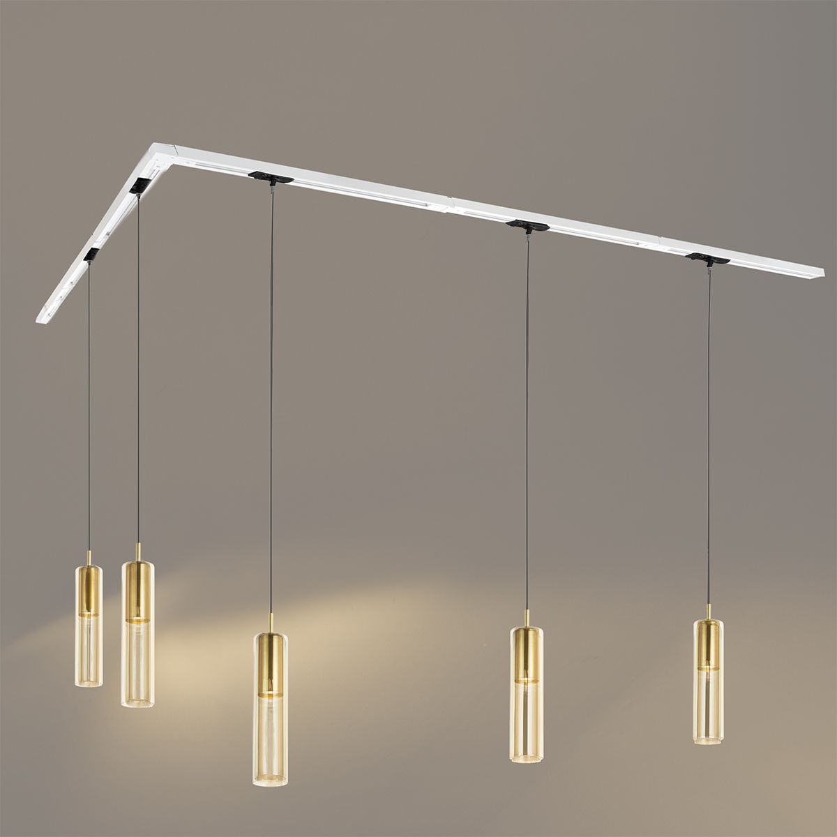 Modern railsysteem met 5 hanglampen goud 1-fase - Iconic Lloyd