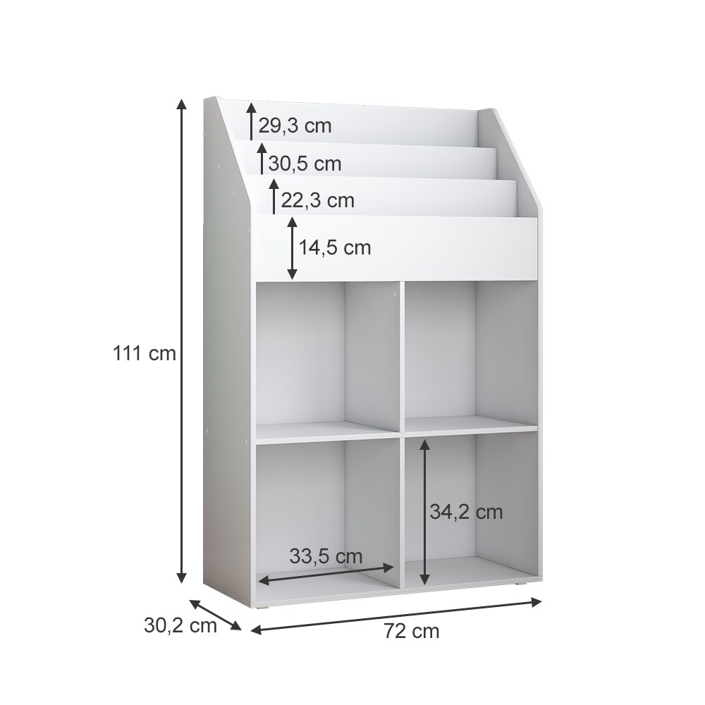 Vicco Kinder Bücherregal Conny groß 72 x 111 cm, Weiß, Kinderregal mit Ablagen