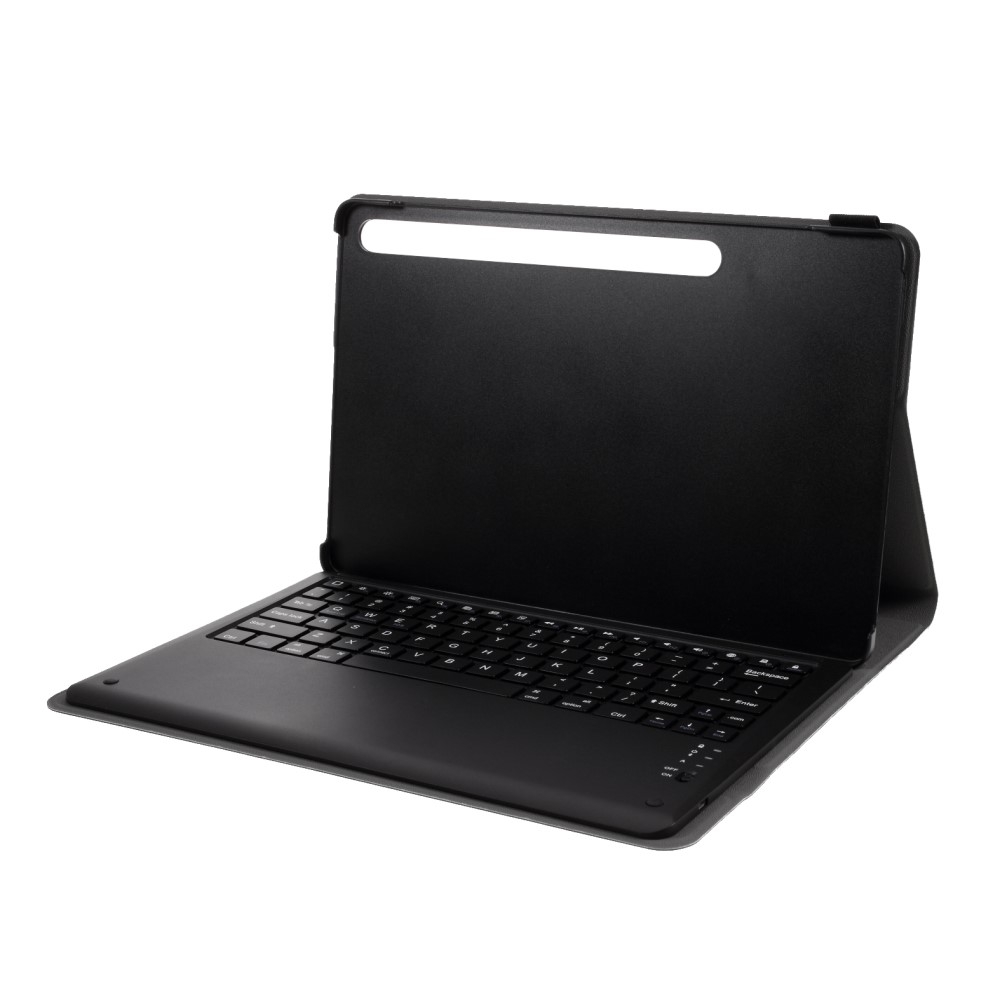 Samsung Galaxy Tab S8  Plus / Tab S7  Plus Leder Tasche mit Bluetooth Tastatur (QWERTY)   Touch Pen Halterung Litchi Look - Schwarz