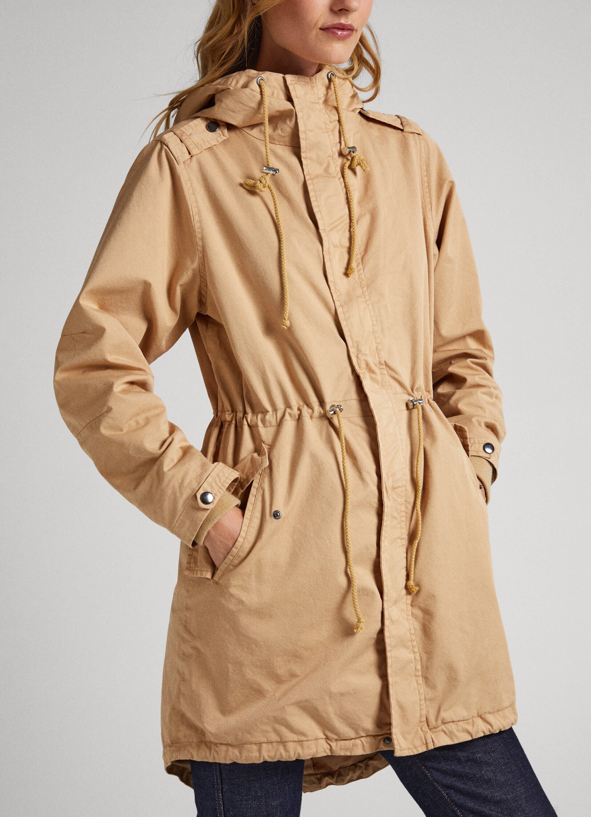 Parka de algodão com capuz - bege camelo