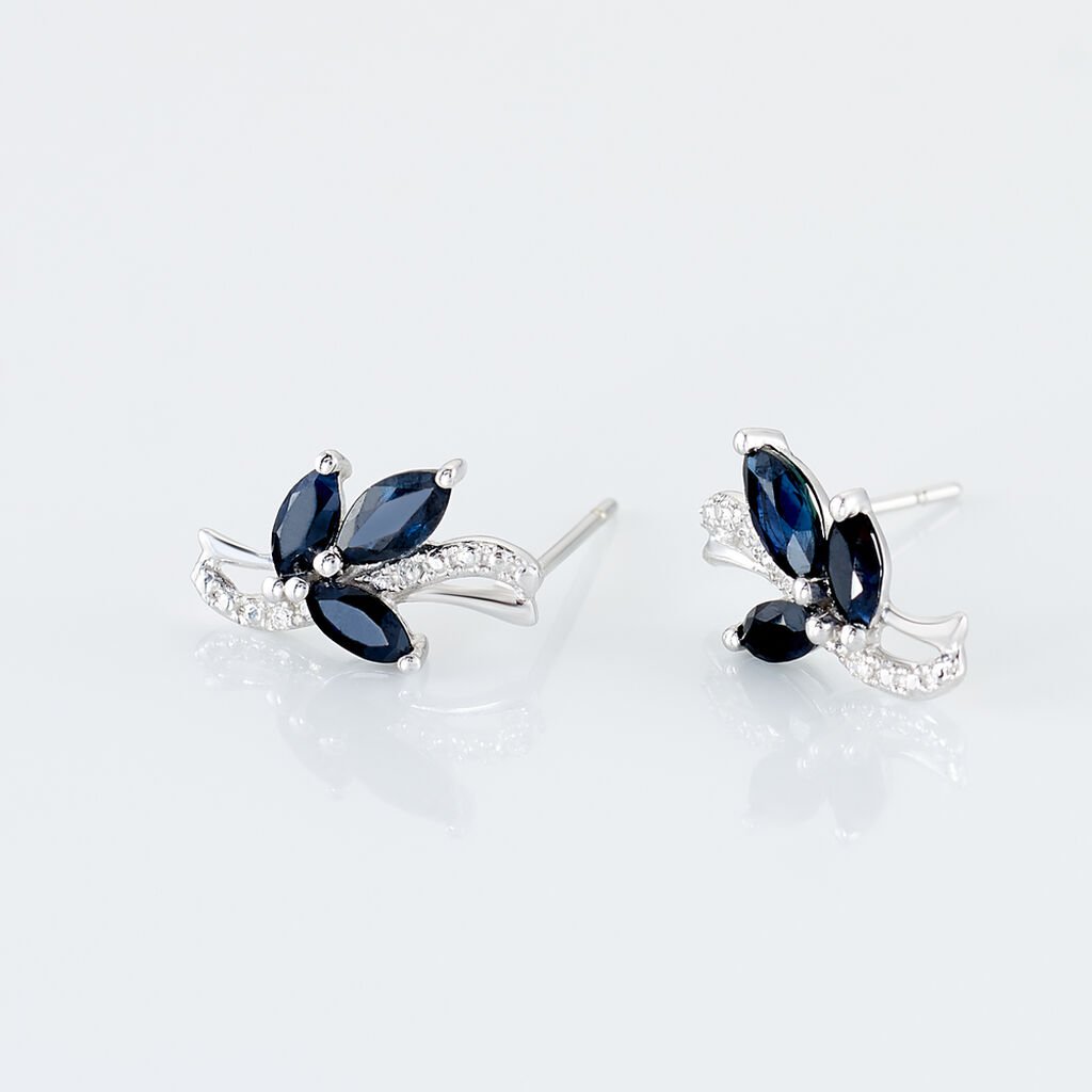 Boucles D'oreilles Puces Angie Or Blanc Saphir Et Diamant
