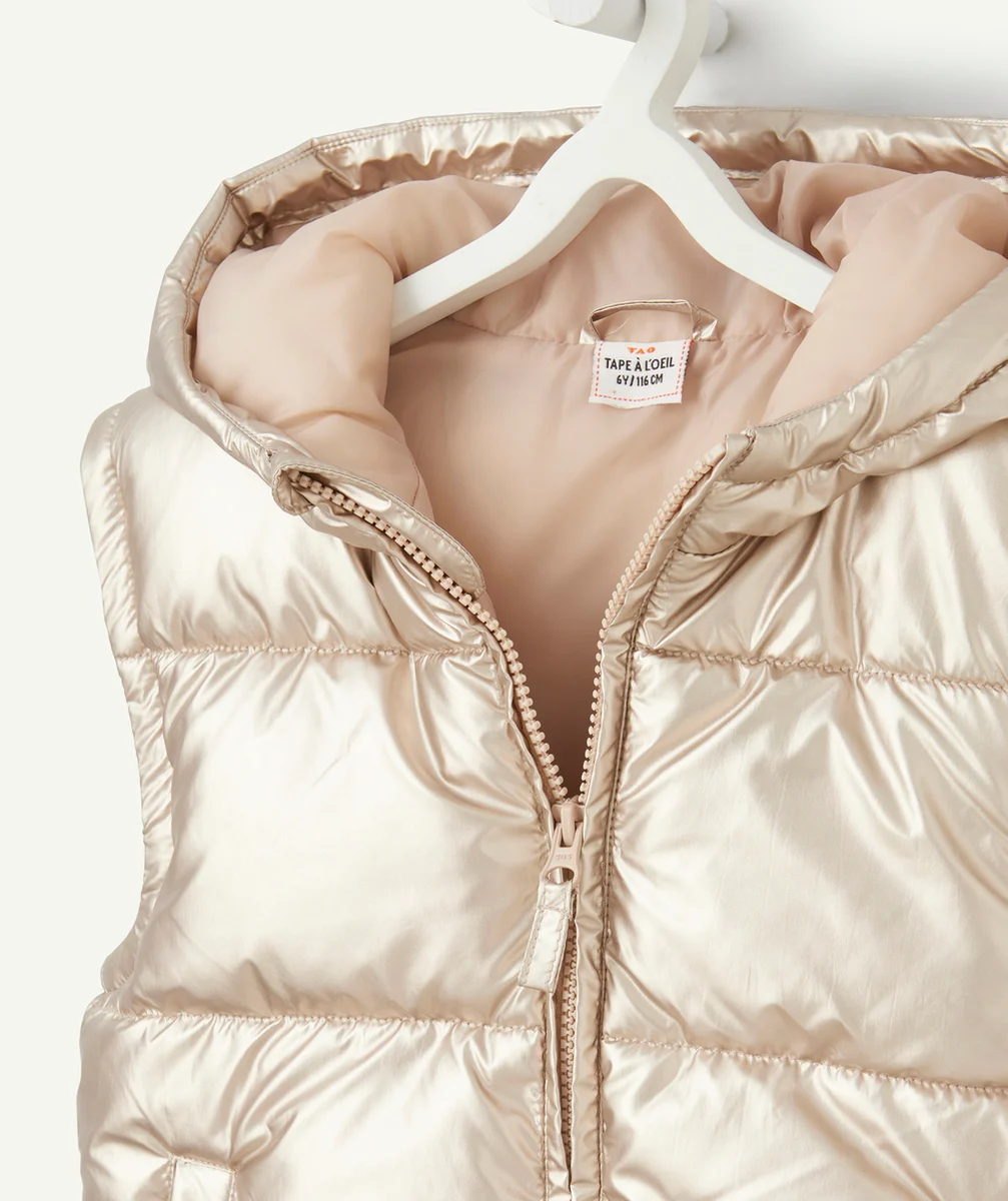 DOUDOUNE SANS MANCHES FILLE EN REMBOURRAGE RECYCLÉ COULEUR ROSE DORÉE