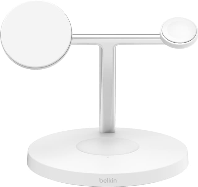 Belkin BoostCharge Pro 3-i-1 Qi2 trådløs ladestation (hvid)