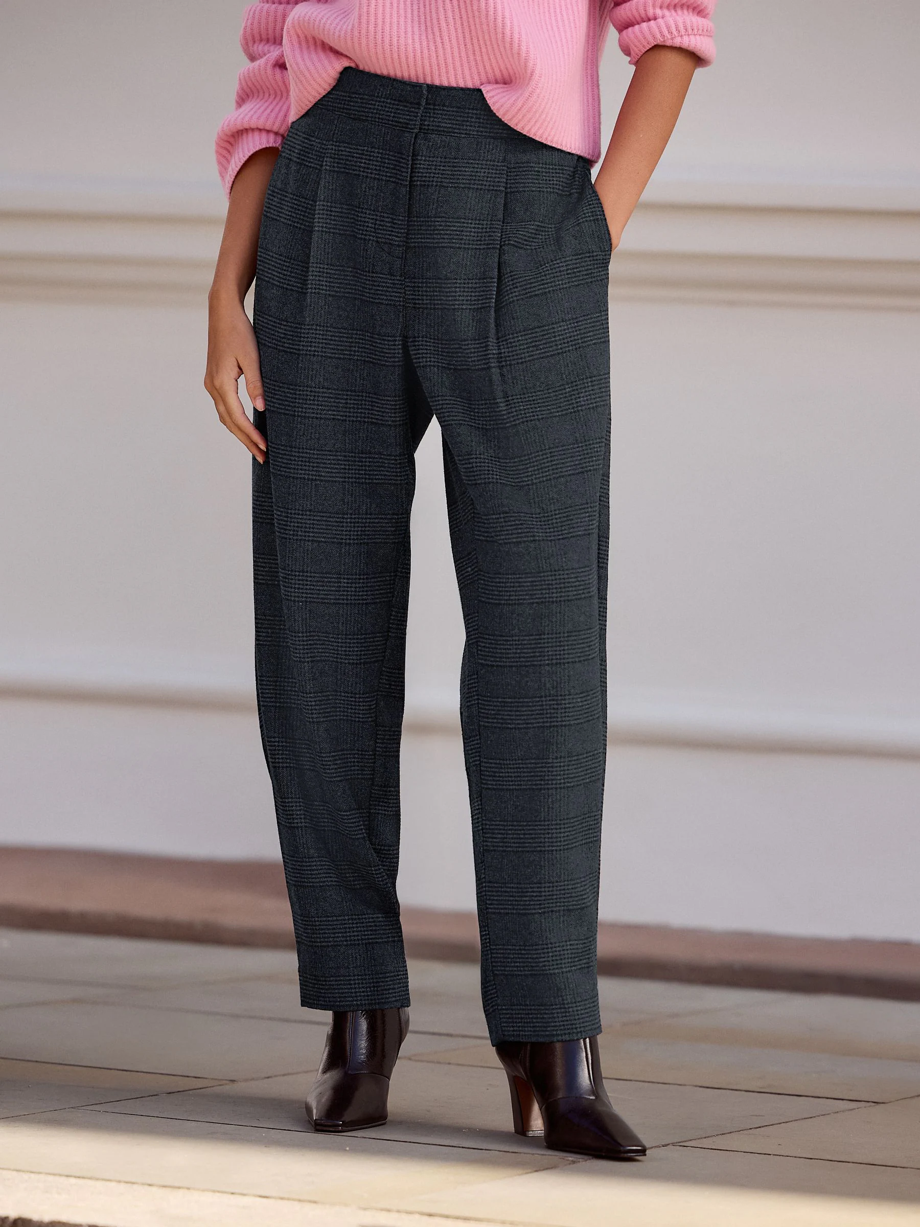 Blauw geruit - N. Premium broek met tonvormige pijpen en wol