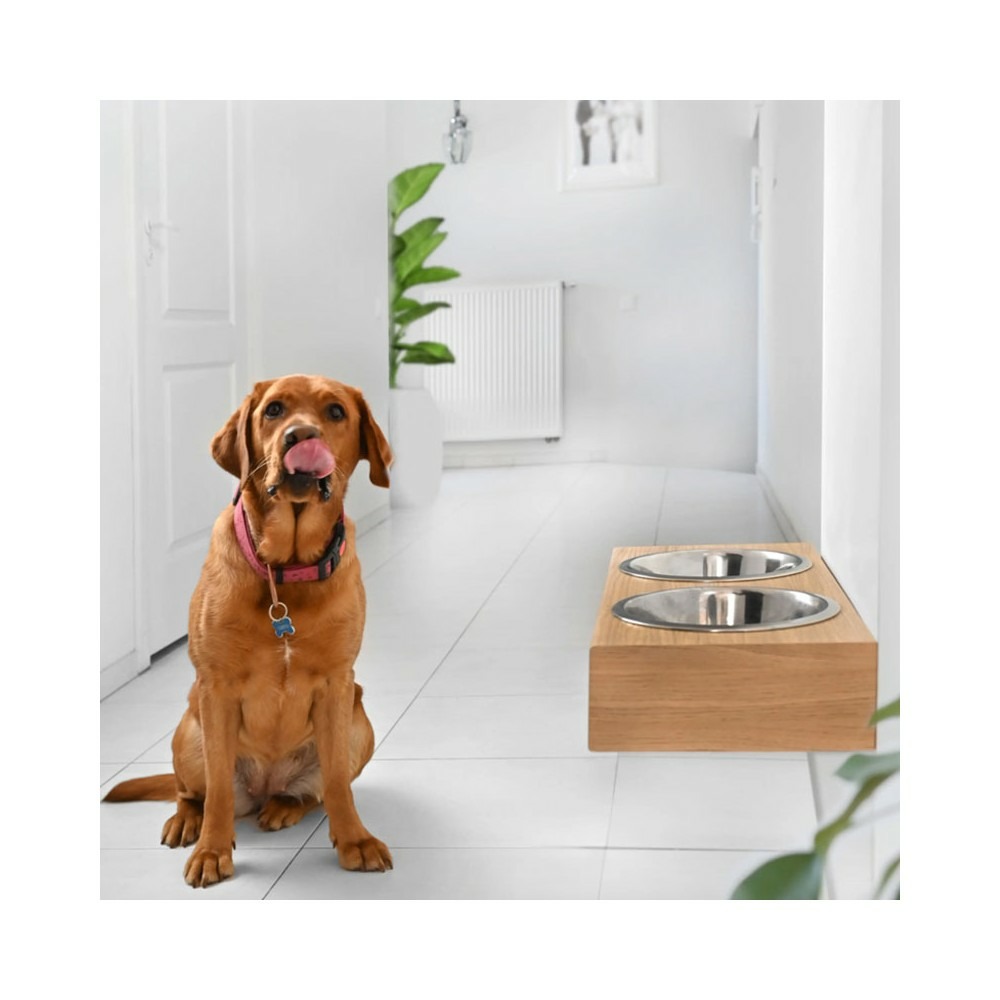 Dubuo - set de 2 gamelles pour chien surélevées, support mural en bois, taille l