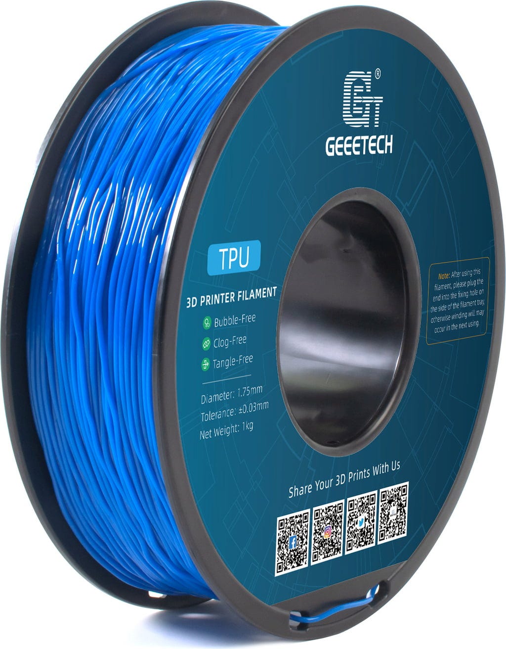 GEEETECH  TPU Blue, 1,75 mm / 1000 g    Weiches TPU-Material mit hoher Flexibilität & Belastbarkeit in Blue