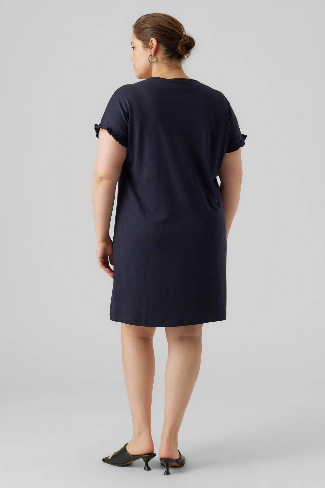 Vestido curto de algodão plus size - Azul marinho