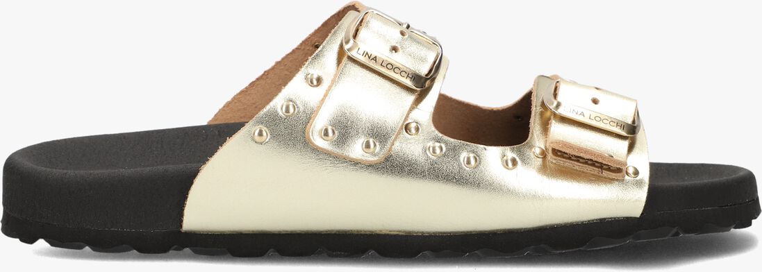 gouden lina locchi slippers 2 gesp slipper met studs