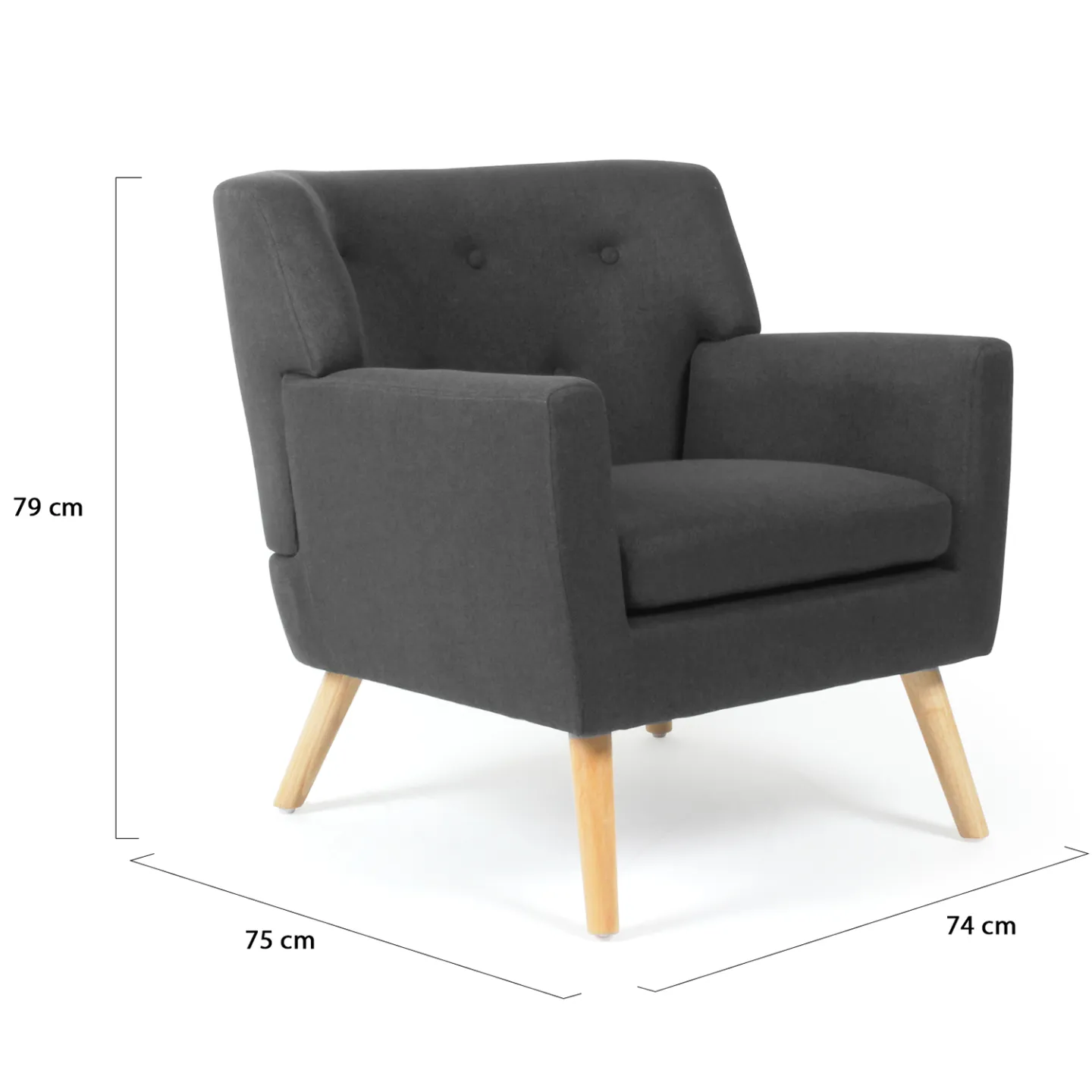 Fauteuil scandinave LIV en tissu gris anthracite