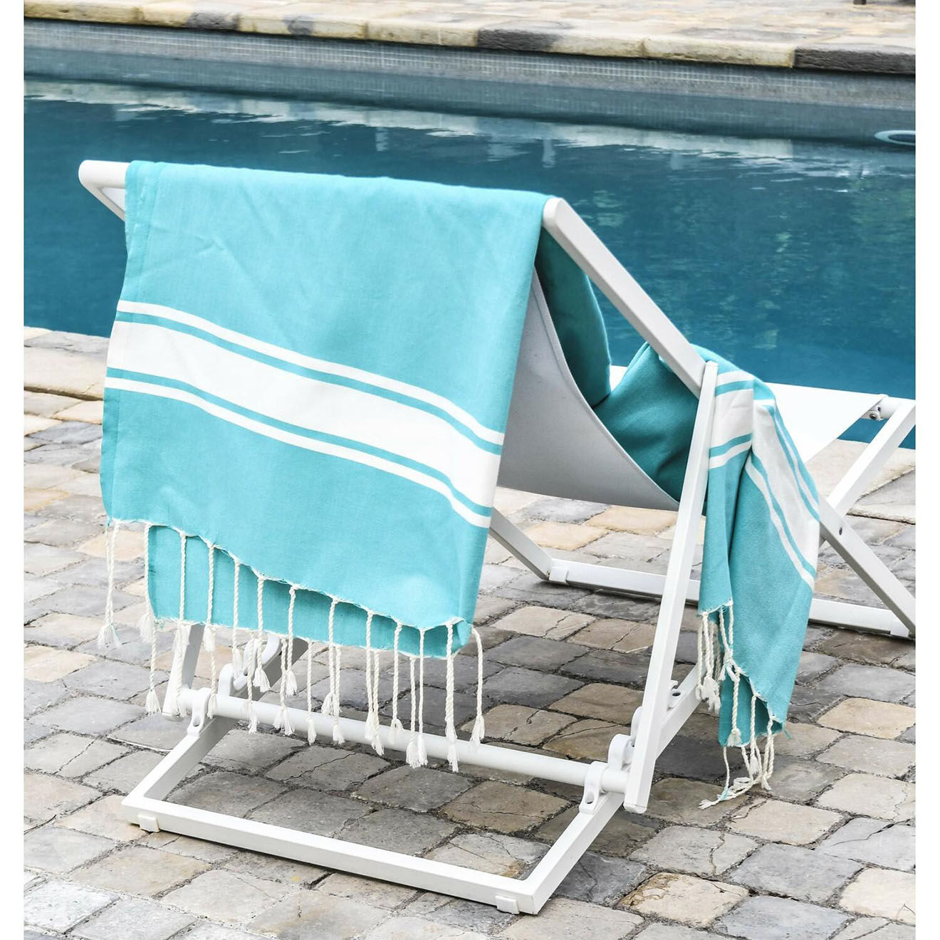 Febronie Fouta Traditionelle St Tropez turquoise/blanc - 100x200 cm