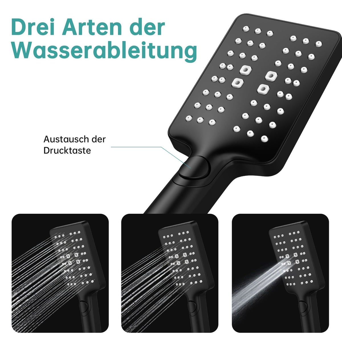 EMKE Doucheset – Doucheset met handdouche, zeephouder, 3 straalsoorten, 72 cm glijstang, 150 cm slang, zwart
