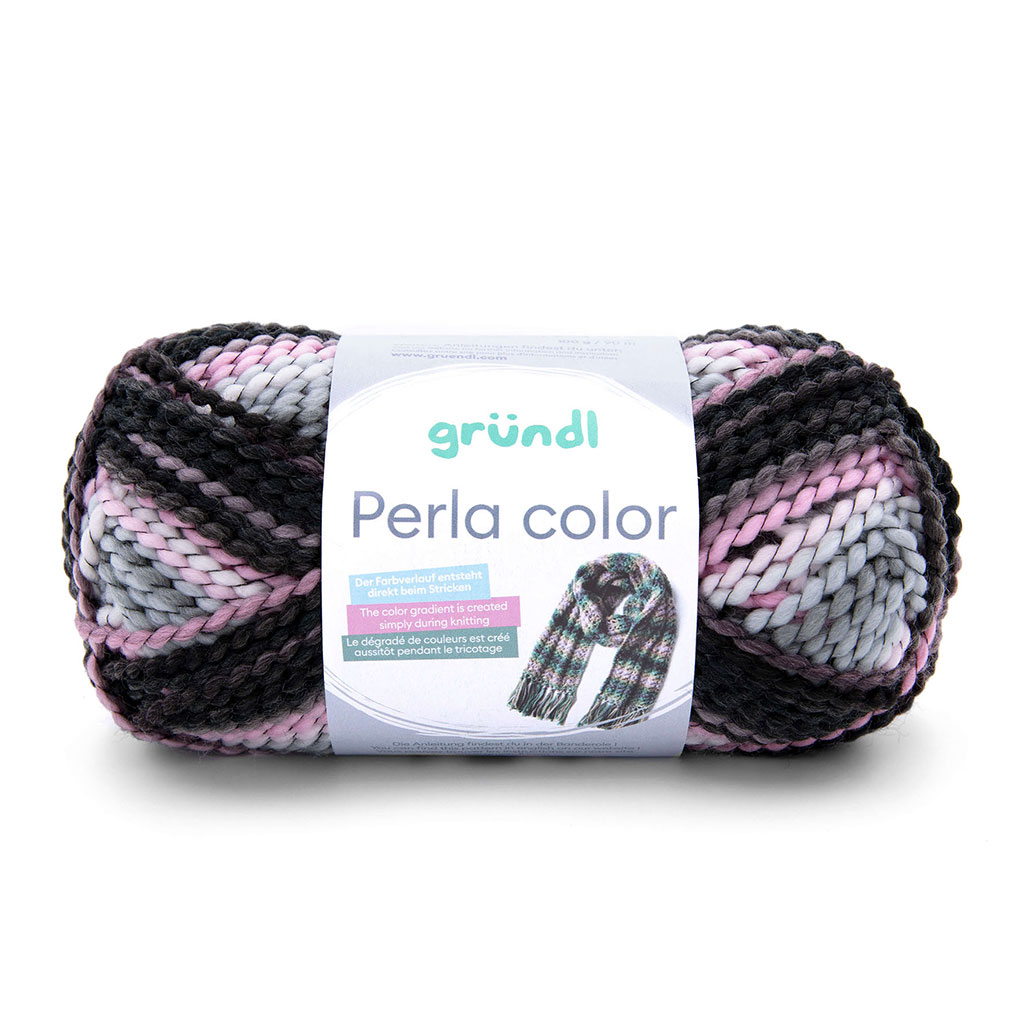 Pelote de laine PERLA COLOR noir gris rose 100g