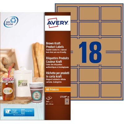 Avery - 360 Étiquettes adhésives kraft - 62 x 42 mm - réf L7110-20