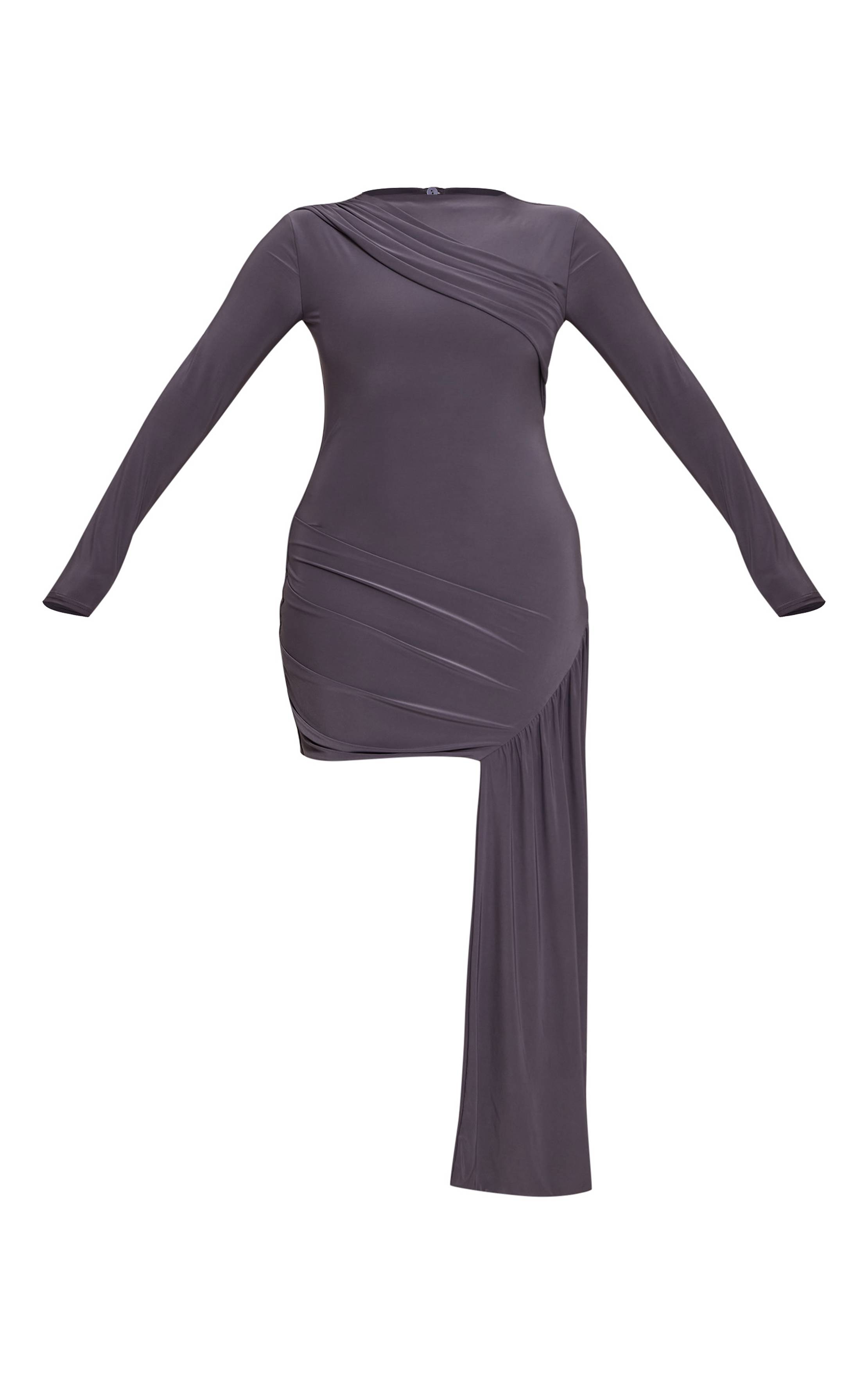 Gris Robe Moulante Shape À Col Montant Et Drapé Frontal En Tissu Slinky