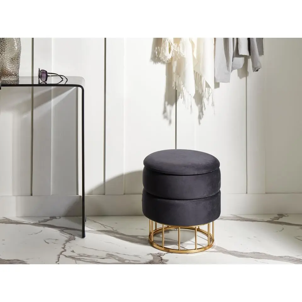 ELGIN - Poef - Zwart - 37 cm - Fluweel