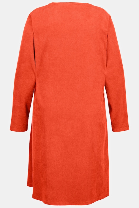 Cordkleid, A-Linie, Tunika-Ausschnitt, Langarm