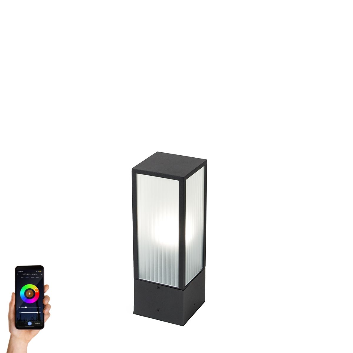 Smart staande buitenlamp zwart met ribbel glas 40 cm incl. Wifi A60 - Charlois