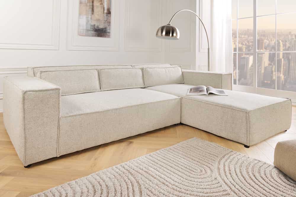 Modernes Ecksofa BOSSA NOVA 265cm beige Strukturstoff 3-Sitzer Couch L-Form