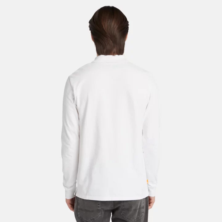 Camisa polo de manga comprida Millers River em piqué para homem, na cor branca.