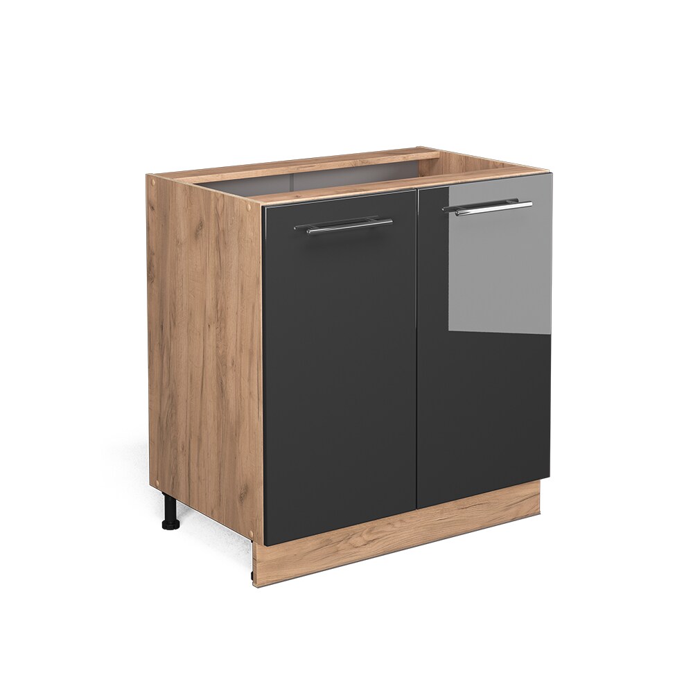 Vicco Unterschrank Küchenschrank Küchenmöbel Fame-Line Eiche Anthrazit modern 80 cm Küche Einbauküche Drehtür Einlegeboden Blende Küchenzeile Hochglanz