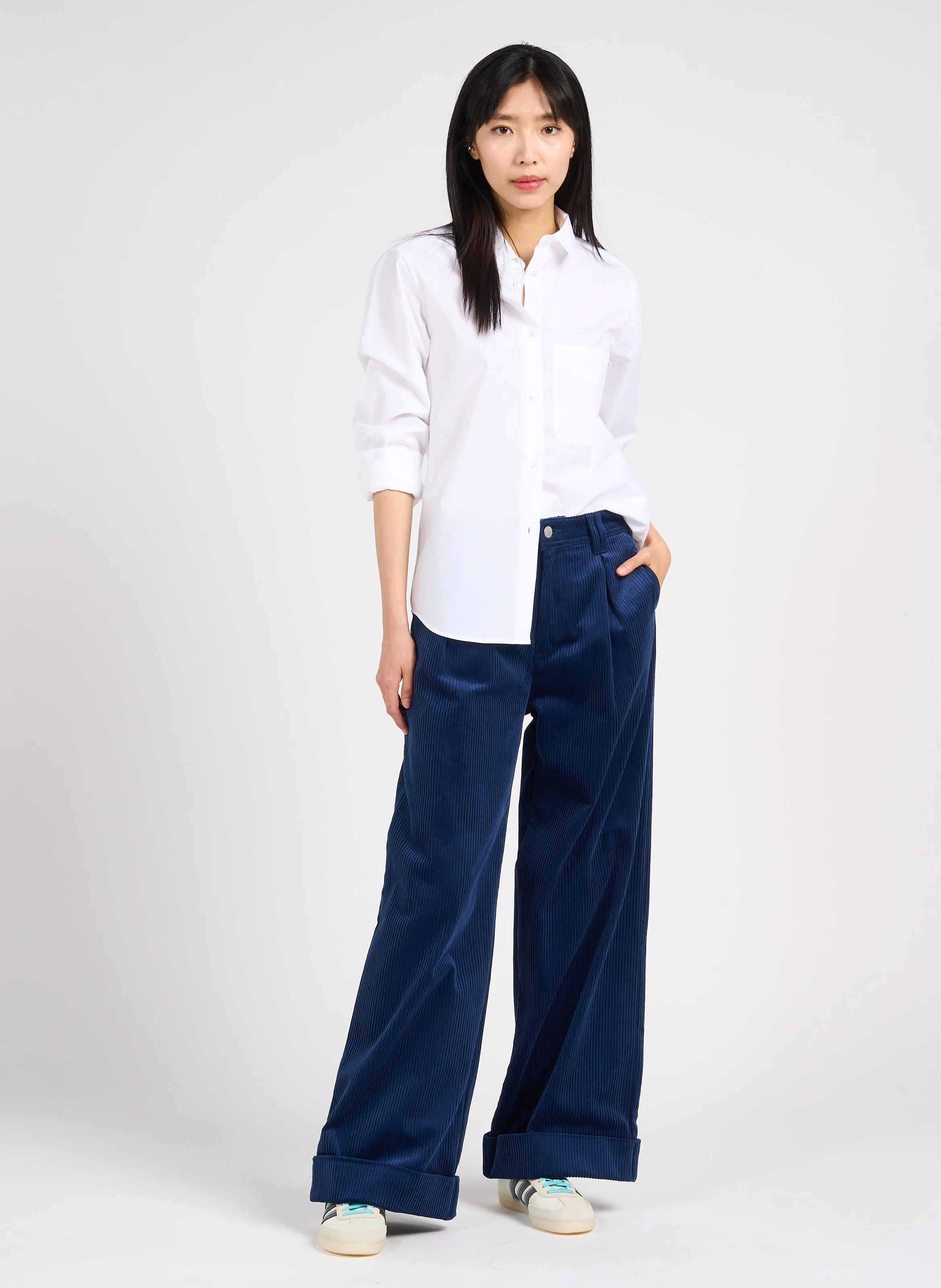 Chemise à col classique droite en coton | Blanc