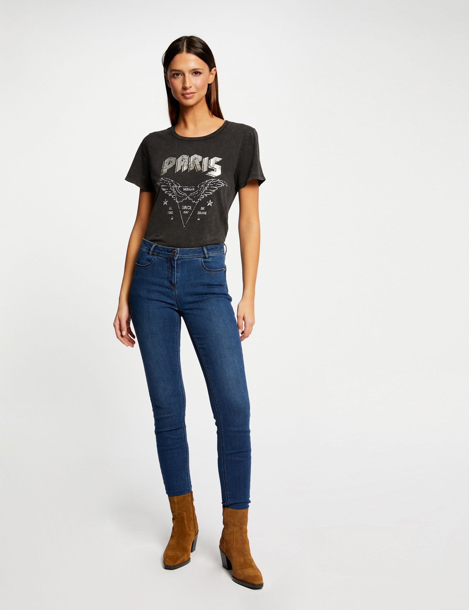 T-shirt manches courtes gris moyen femme - gris_moyen