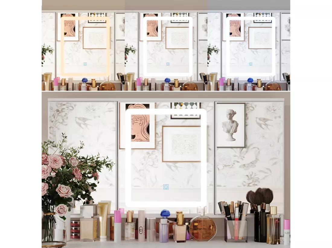Coiffeuse avec éclairage LED et miroir rectangulaire surdimensionné 50x110x137cm Blanc