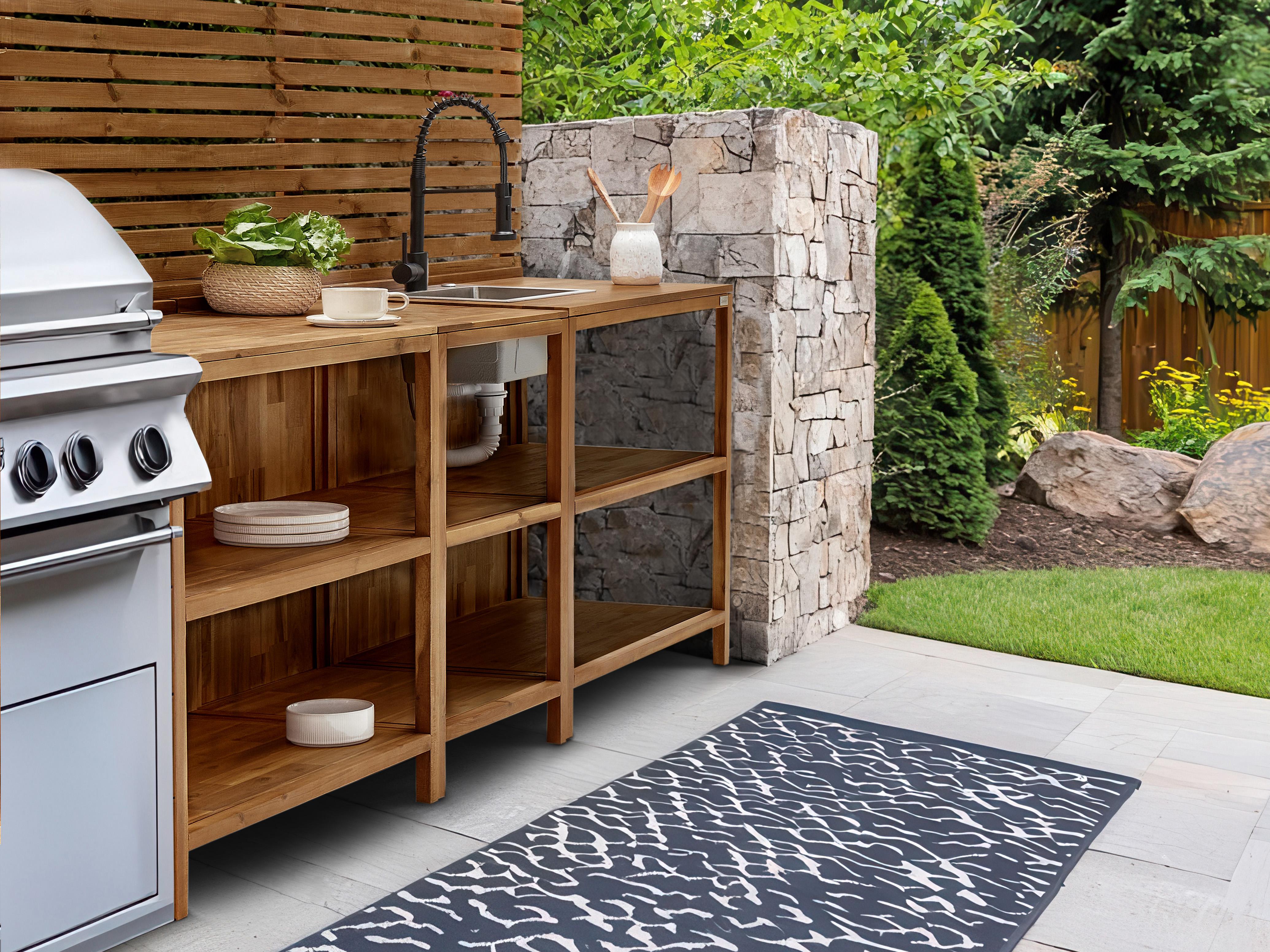 Tuin keukenset 3-delig met spoelbak VENOSA Acaciahout Bruin/zwart