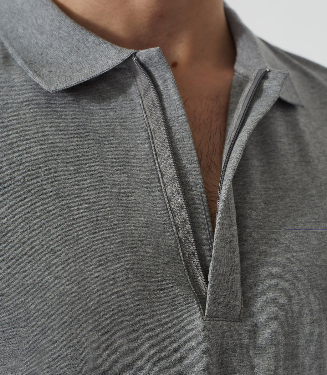 Polo manches longues gris chiné 