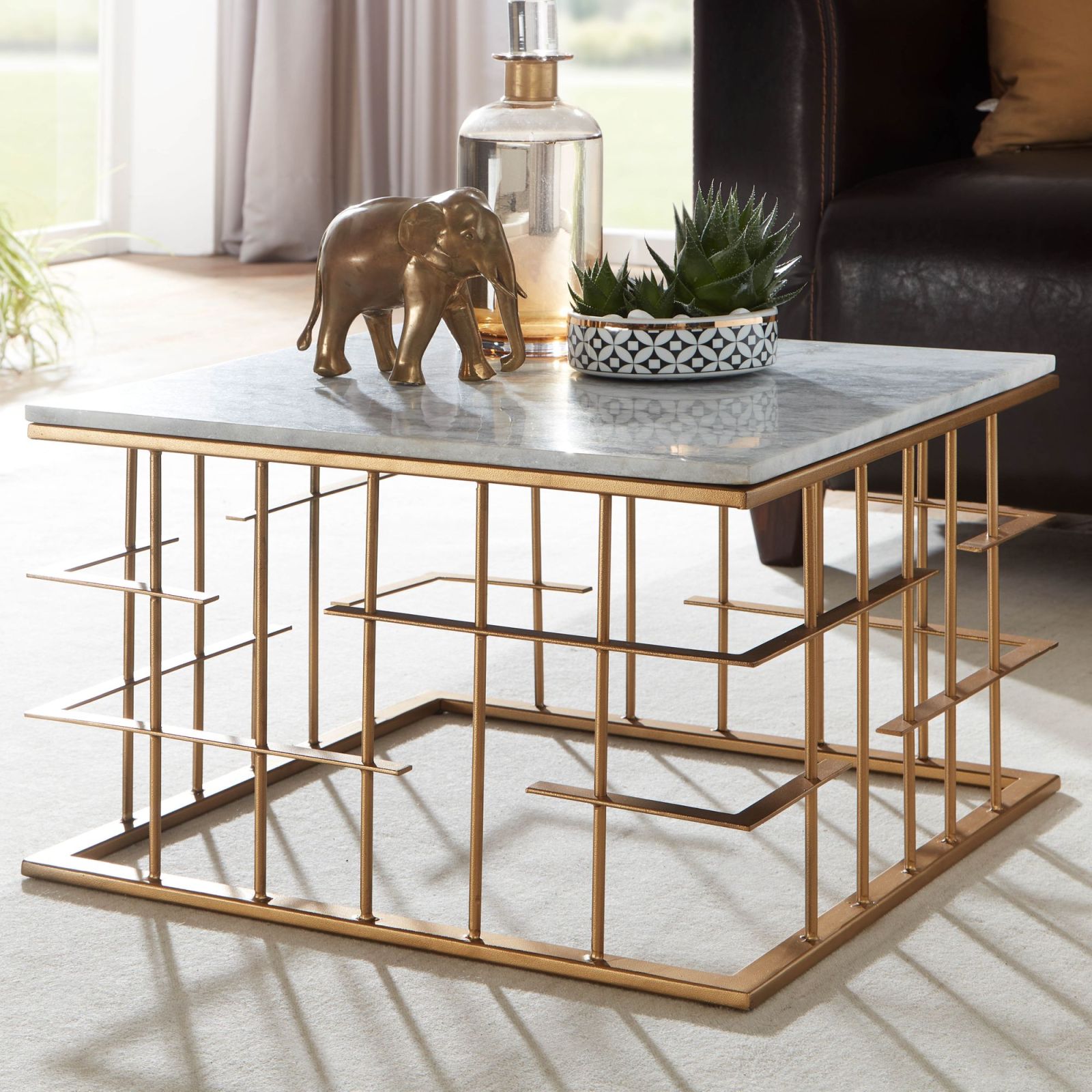 Couchtisch - gold-weiß - Marmor - 55 cm