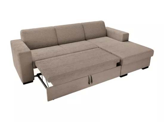 Canapé d'angle droit 4 places Fuji XL convertible avec coffre en velours côtelé - Taupe - L262 x P157 x H83cm - Loungitude