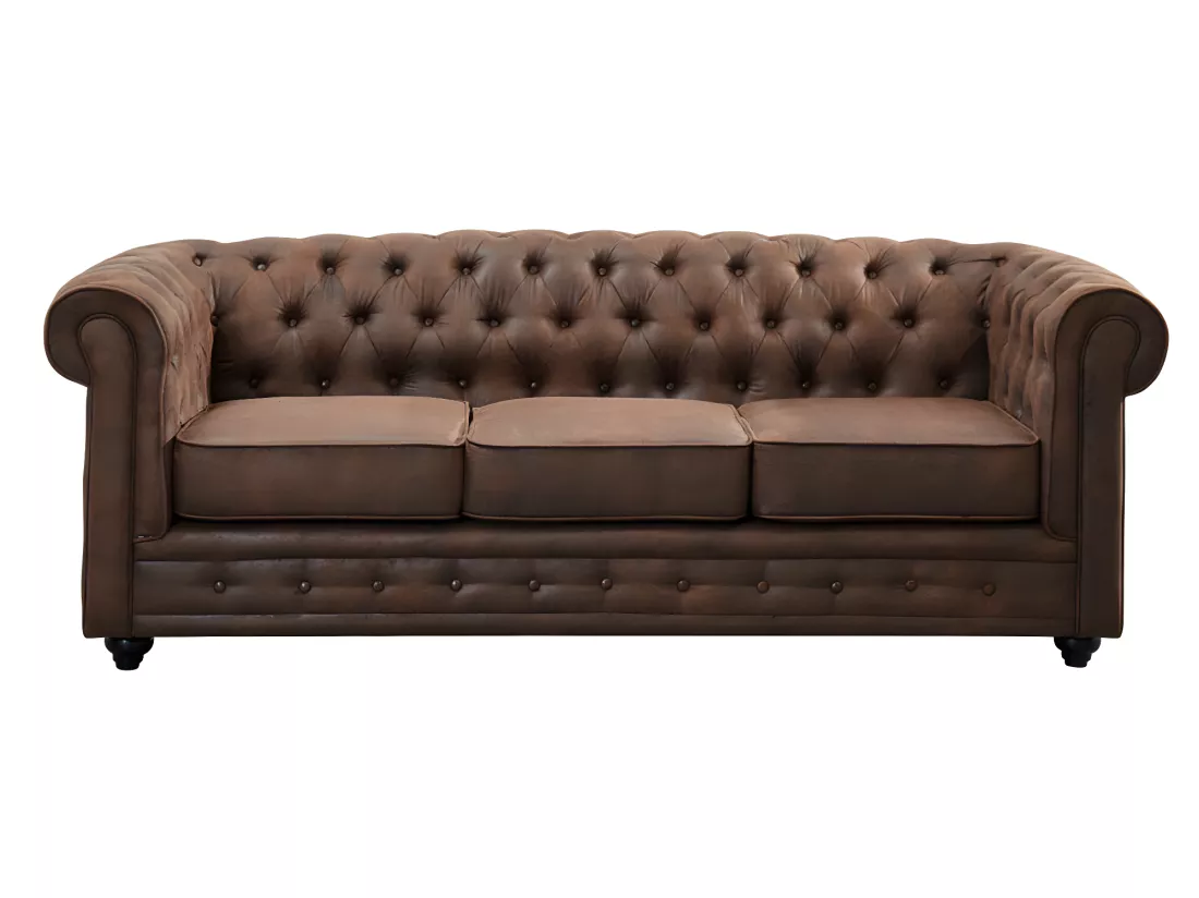 Canapés 3 places 2 places et un fauteuil CHESTERFIELD en microfibre aspect cuir vieilli