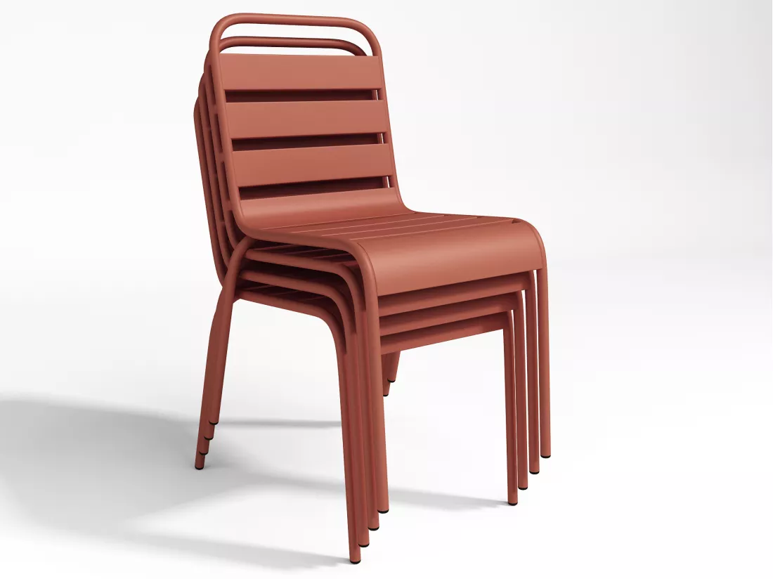 Salle à manger de jardin en métal - une table L.160 cm avec 2 fauteuils empilables et 4 chaises empilables - Terracotta - MIRMANDE de MYLIA