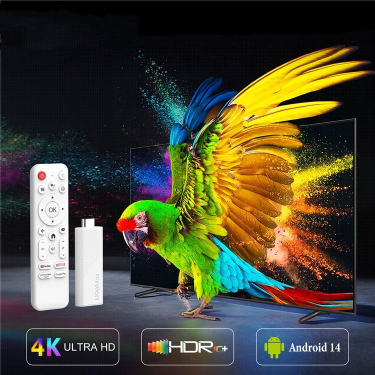 HDMI WiFi 4K Streaming Dongle mit Android 14.0 / Cortex A53 Quad-Core CPU / Bluetooth /  Sprachsteuerung / 2GB RAM   16GB Speicherplatz - Weiss