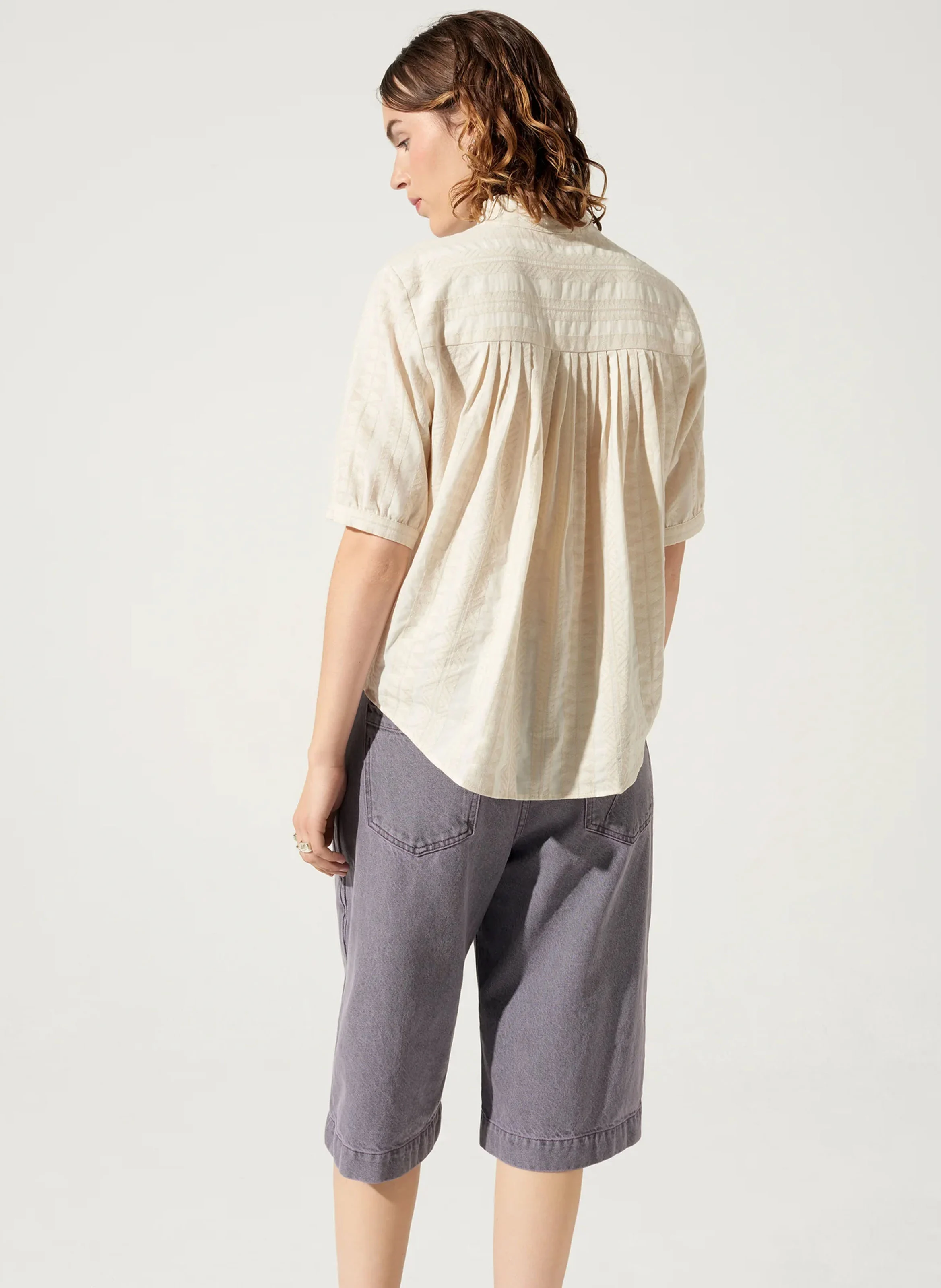 ELVIRA - Blouse droite col montant en coton | Blanc
