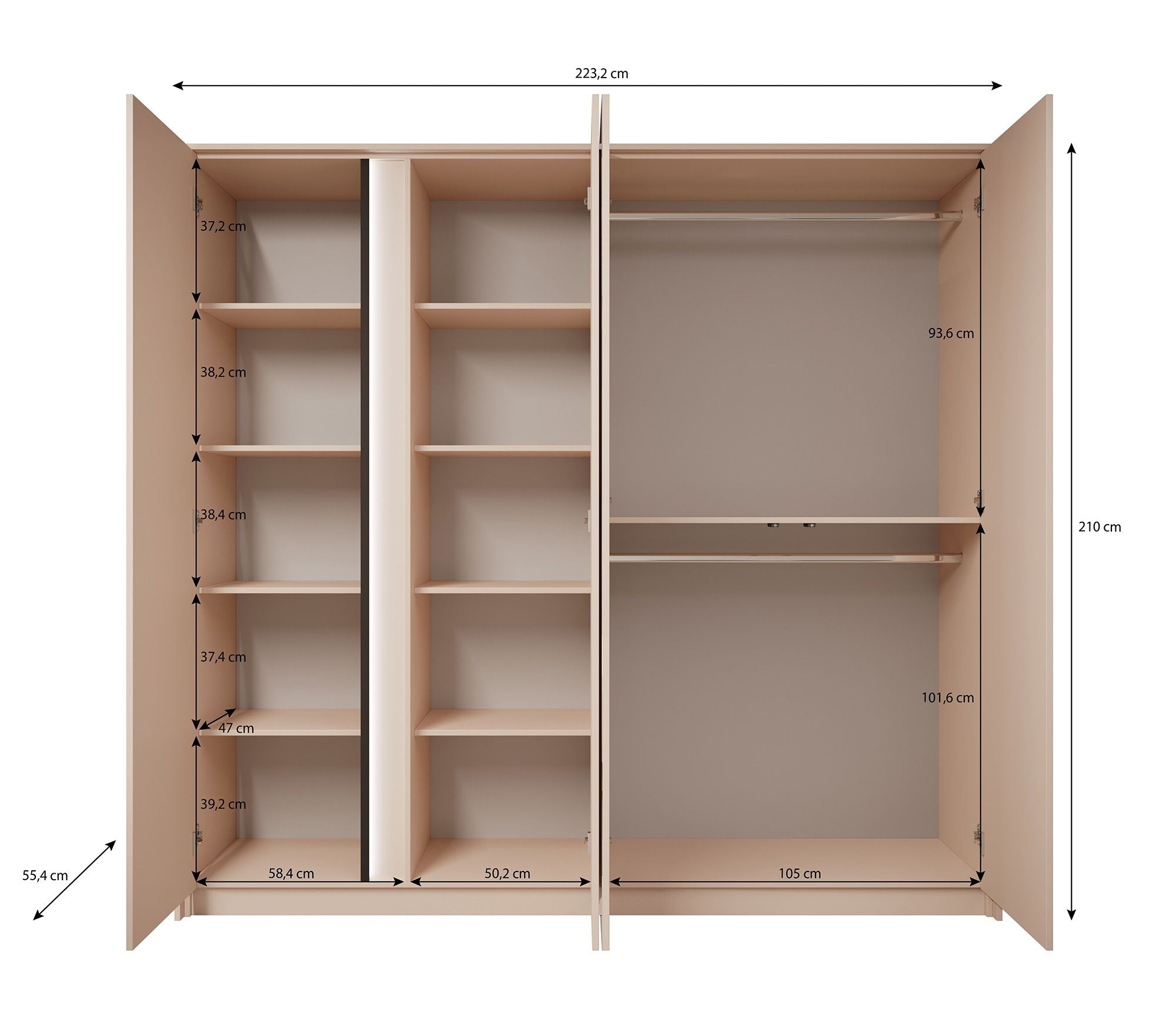 Meubella - Kledingkast Desert - Beige - 220 cm - Met spiegel