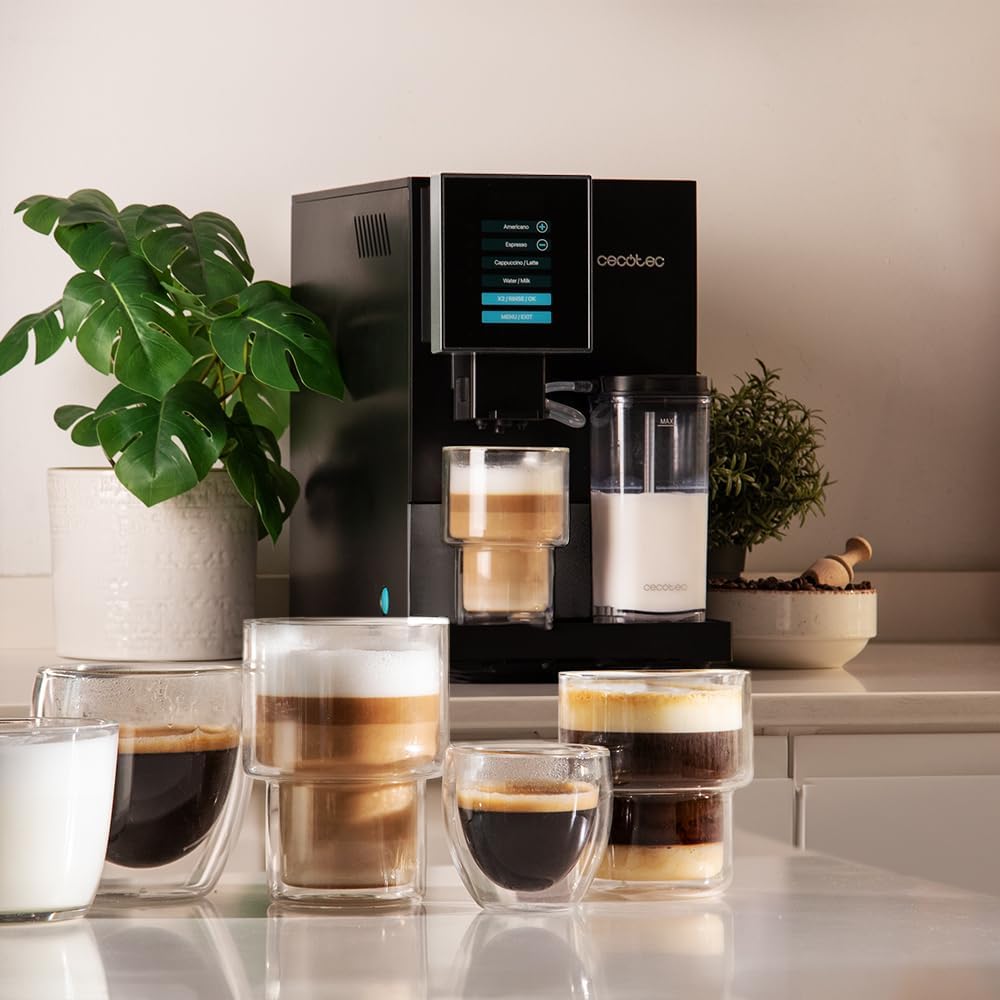 Cecotec Machine à Café Superautomatique Cremmaet Compactccino Black Silver, 19 bars, Réservoir à lait, Système Thermoblock, 5 niveaux de mouture, Réservoir à café 150g