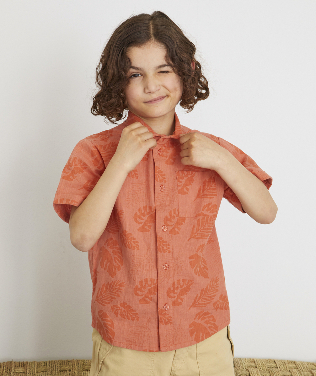 LA CHEMISE ORANGE EN COTON IMPRIMÉ FEUILLES