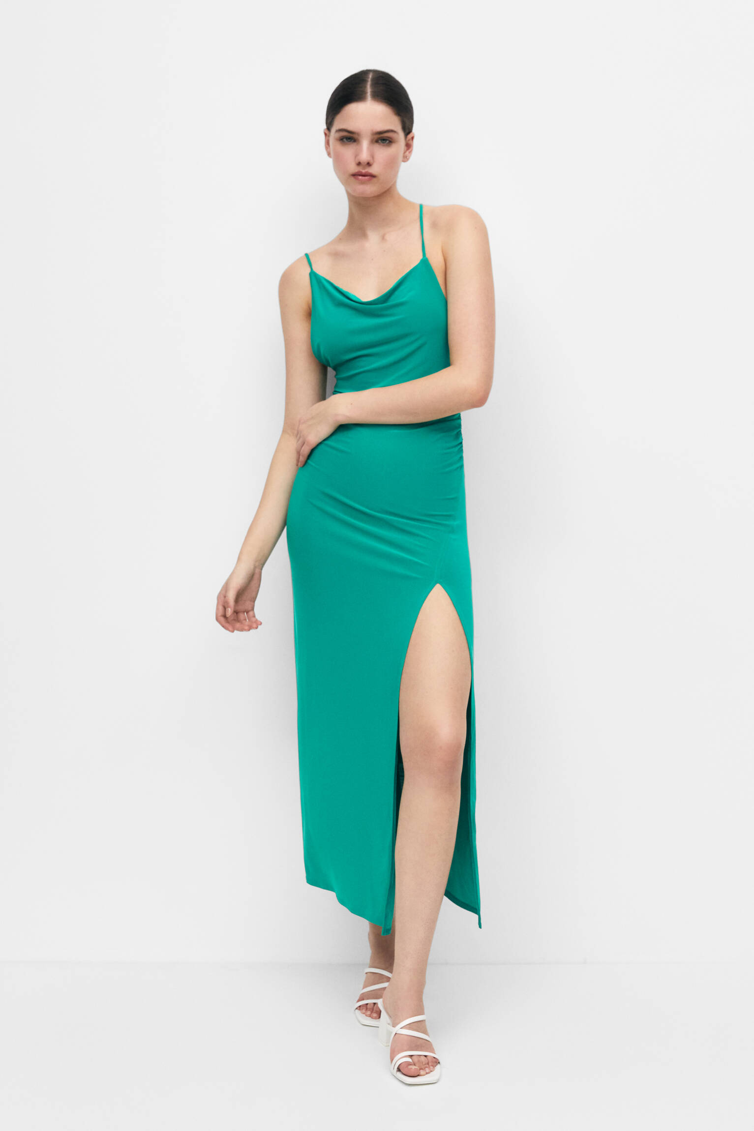 VESTIDO MIDI ASSIMÉTRICO - TURQUESA