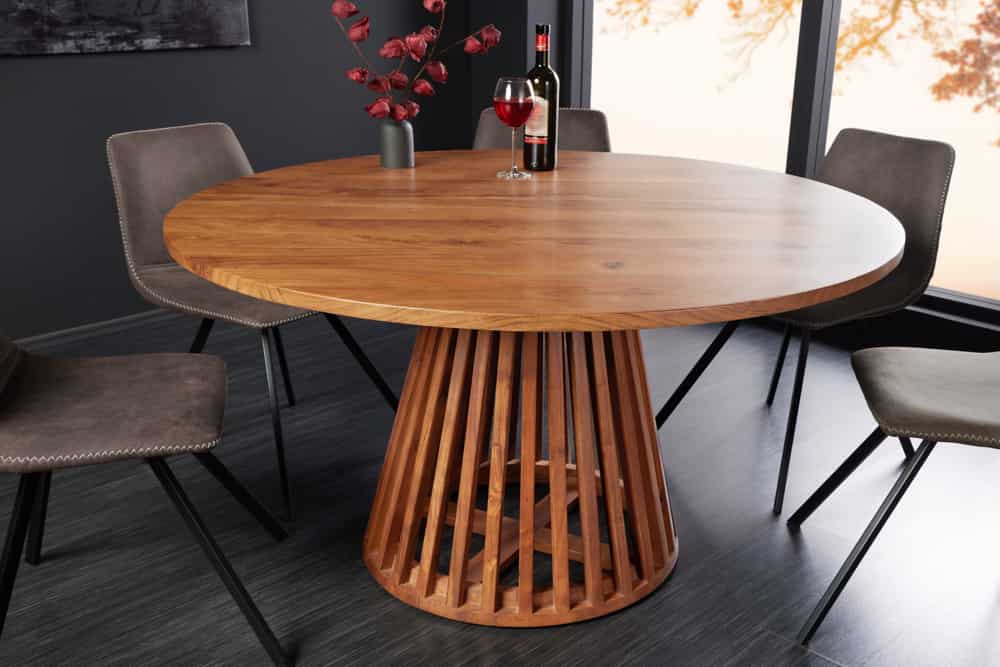 Runder Esstisch MAISON JADE 140cm natur Akazie Massivholz Säulenfuß