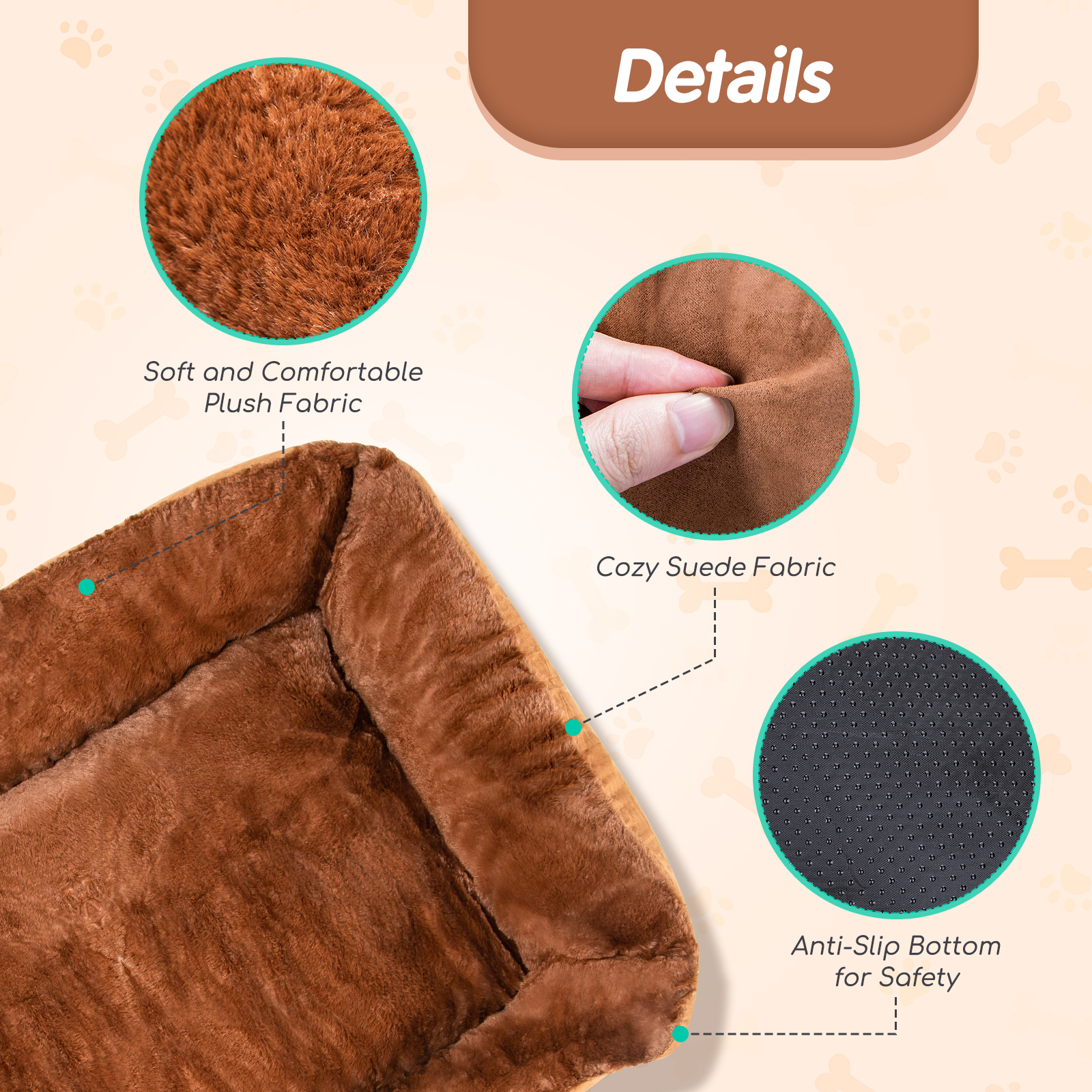 Cama para cães Nobleza tamanho médio, ortopédica, lavável, almofada, macia e confortável, tipo sofá-cama, cor marrom escuro, tamanho G (85x61x20cm).