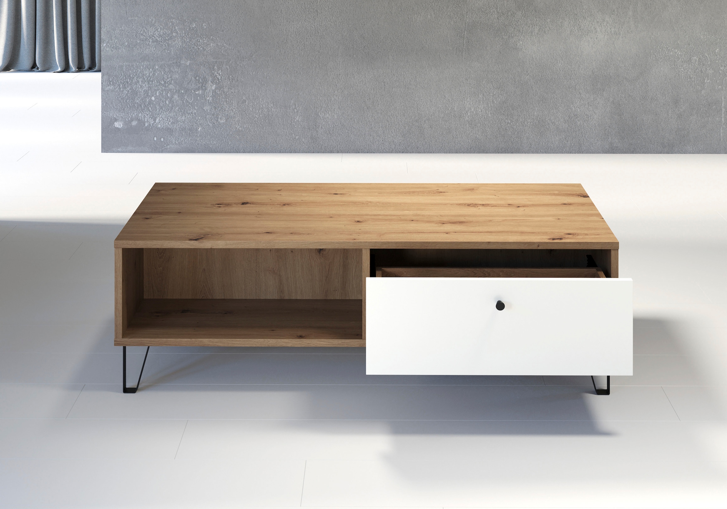 PLACES OF STYLE Couchtisch »Tarragona« Couchtisch m. 2 Schub.K, 2 Fächern & Soft-Close - (B/T/H) 110/60/37 cm