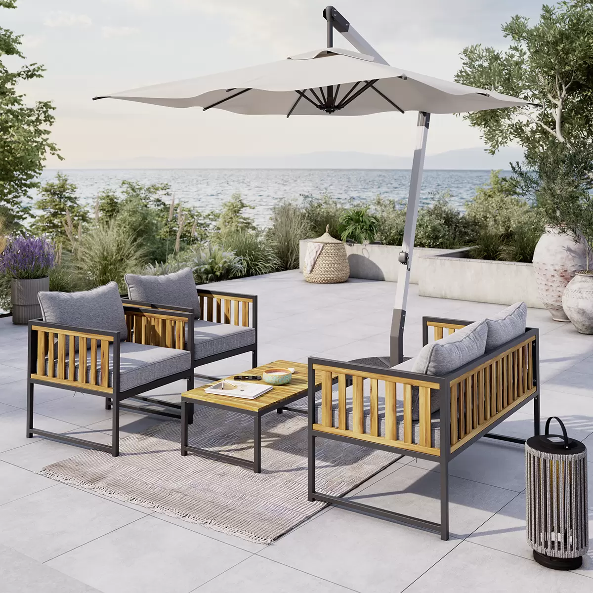 Beldano Loungegarnitur Toledo 4-teilig grau,natur,schwarz