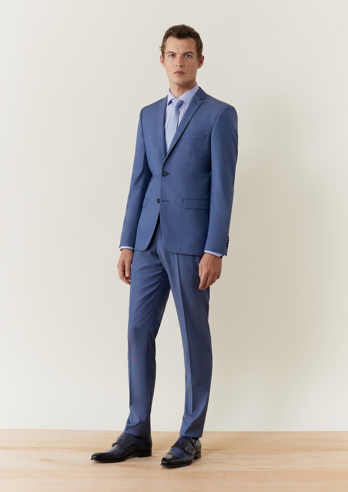 Costume 2 pièces Slim en laine unie bleu azur