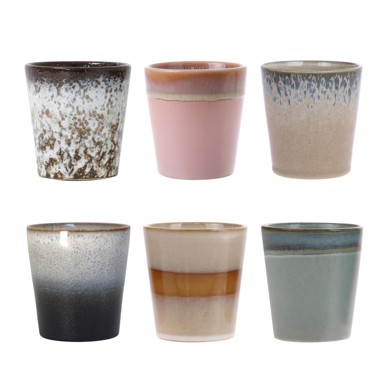 HKliving 70's Ceramic koffiemok set van 6 grounding