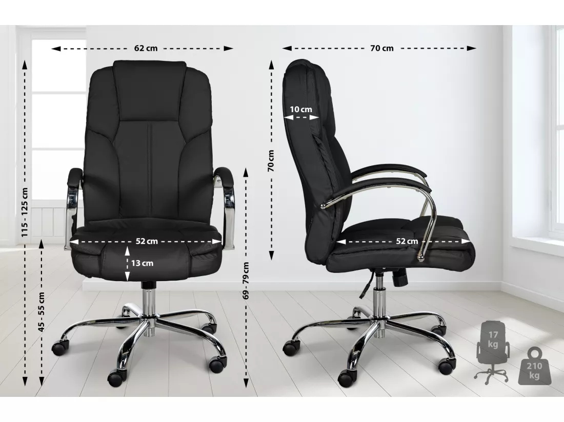 Chaise de bureau - Similicuir & Métal chromé - Noir - XXL Xanthos