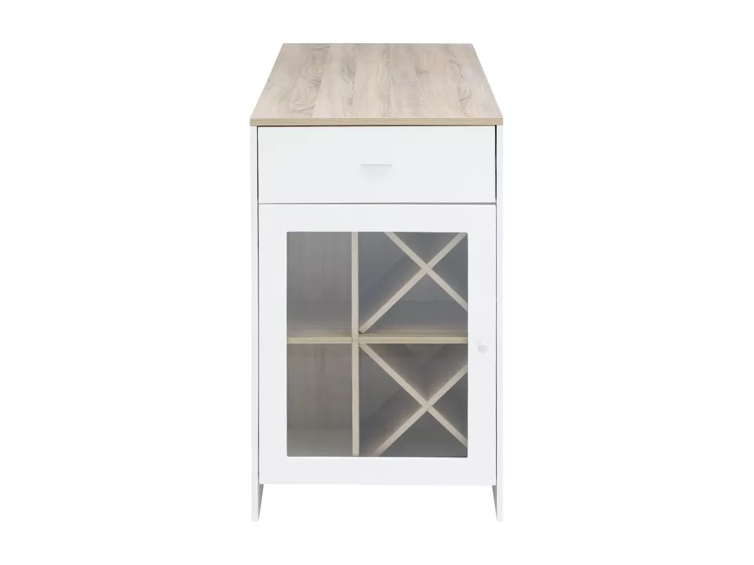 Meuble de bar avec rangements - Blanc et naturel - NIRAYA