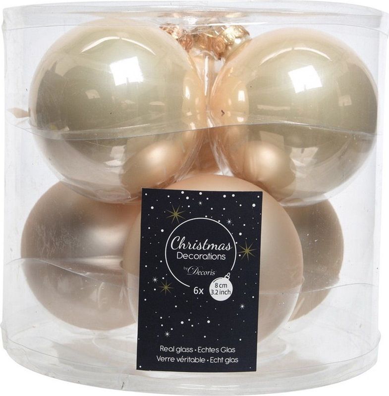 Kerstversiering - 6x Licht Parel/Champagne Glazen Kerstballen - 8 cm - Glas