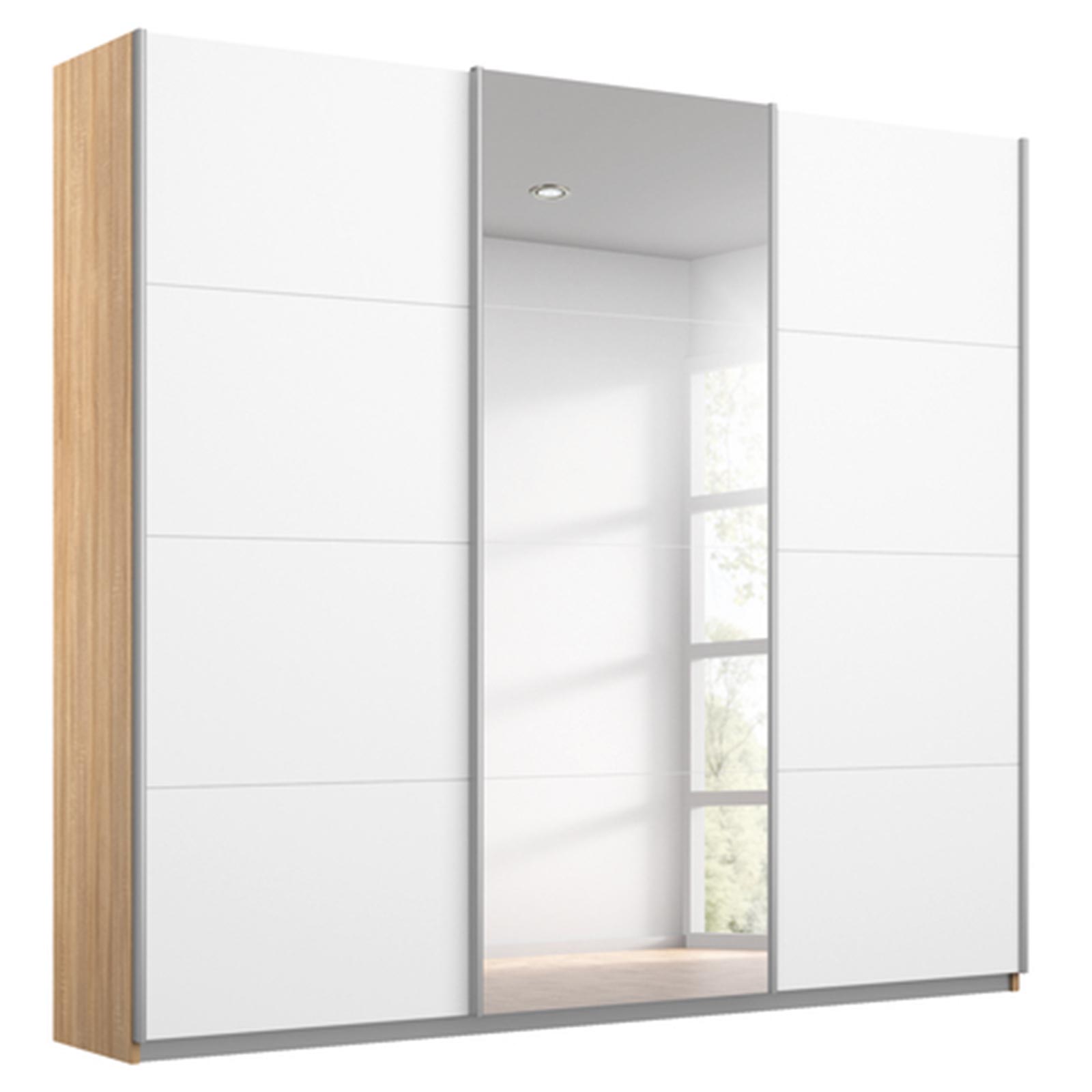 Schwebetürenschrank - weiß - Eiche Sonoma - mit Speigel - 203x210 cm
