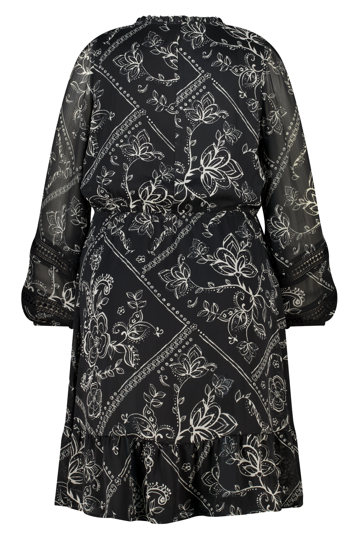 Jurk met print en broderie details Multi zwart-wit